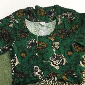 Green and Flower Patterned LuLaRoe "Nicole" Dress